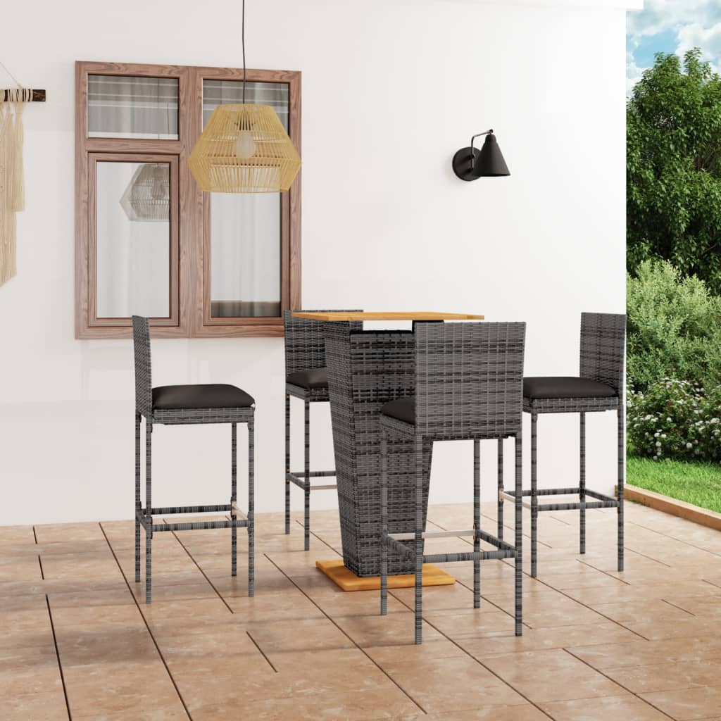 3-Tlg. Gartenbar-Set Mit Kissen Poly Rattan