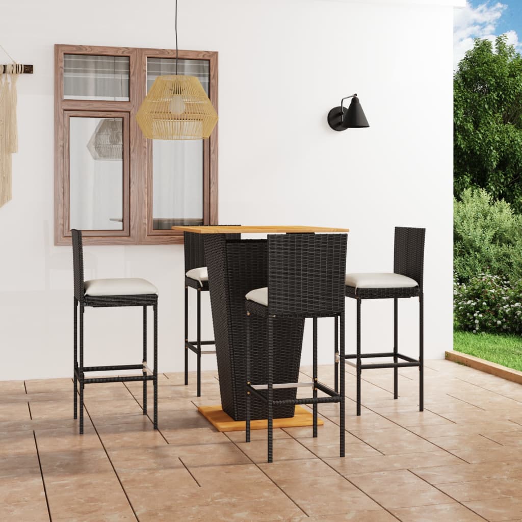 3-Tlg. Gartenbar-Set Mit Kissen Poly Rattan