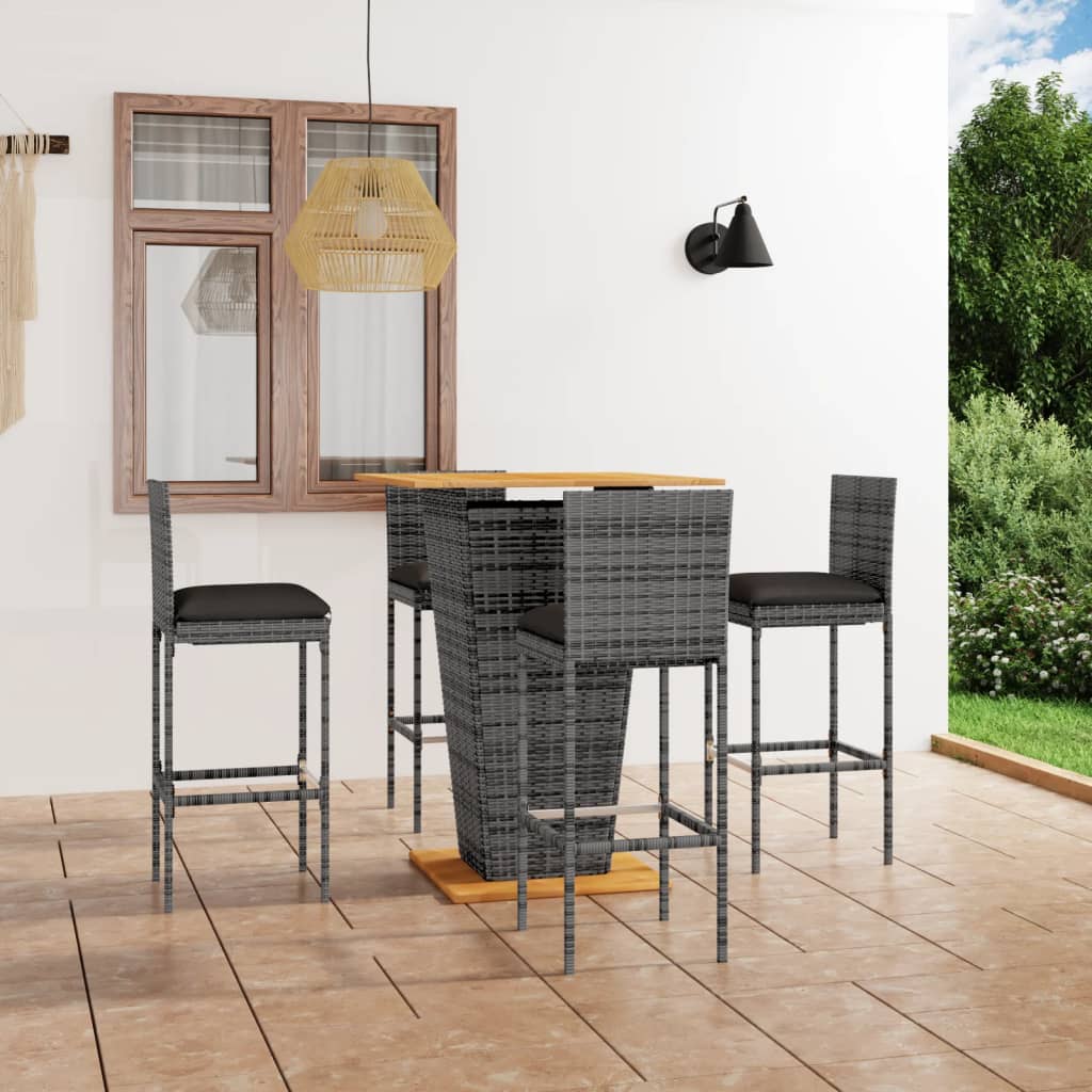 3-Tlg. Gartenbar-Set Mit Kissen Poly Rattan