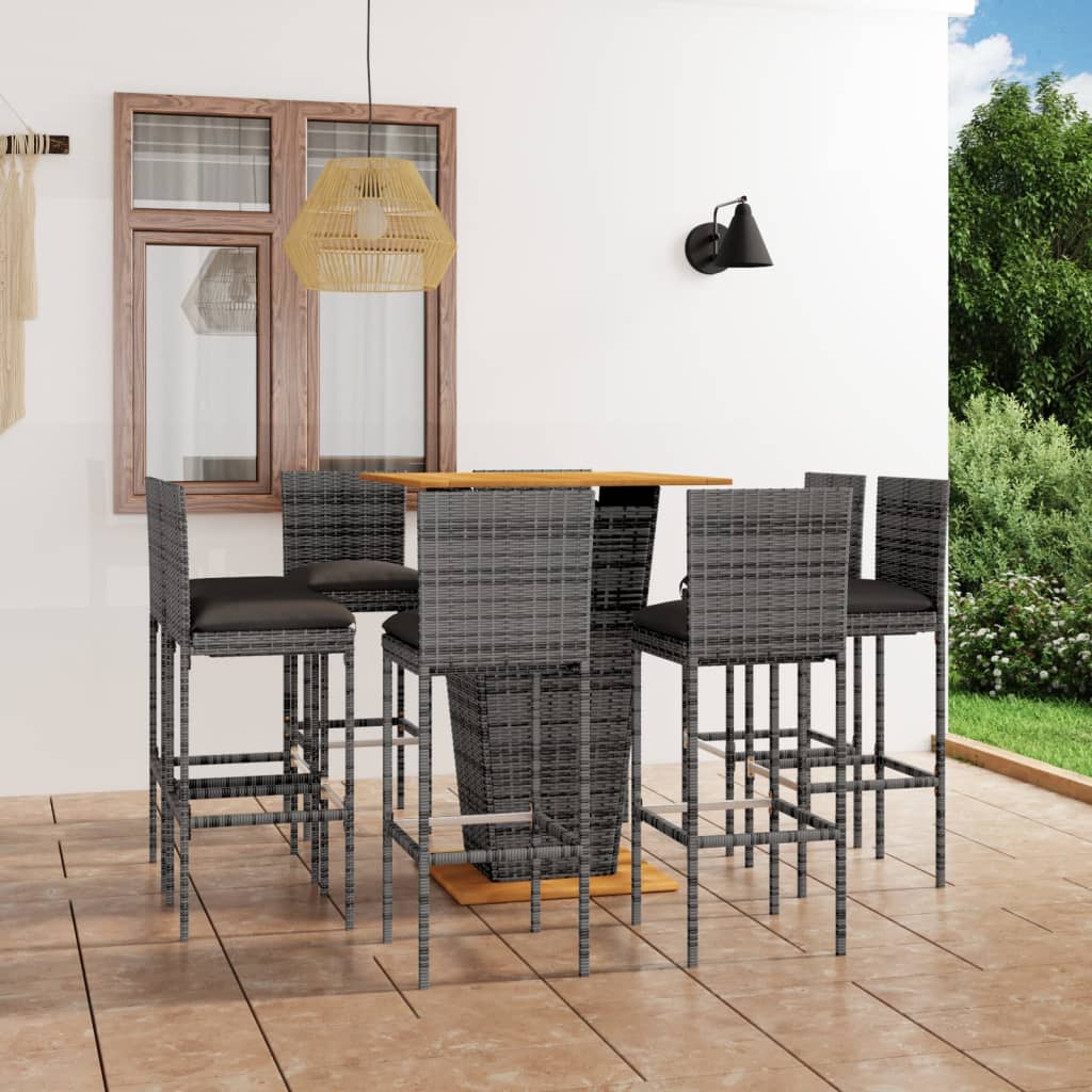 3-Tlg. Gartenbar-Set Mit Kissen Poly Rattan