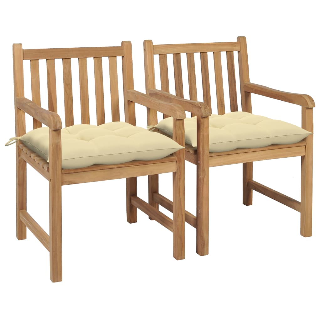 Gartenstühle 2 Stk. Mit Weißen Kissen Massivholz Teak