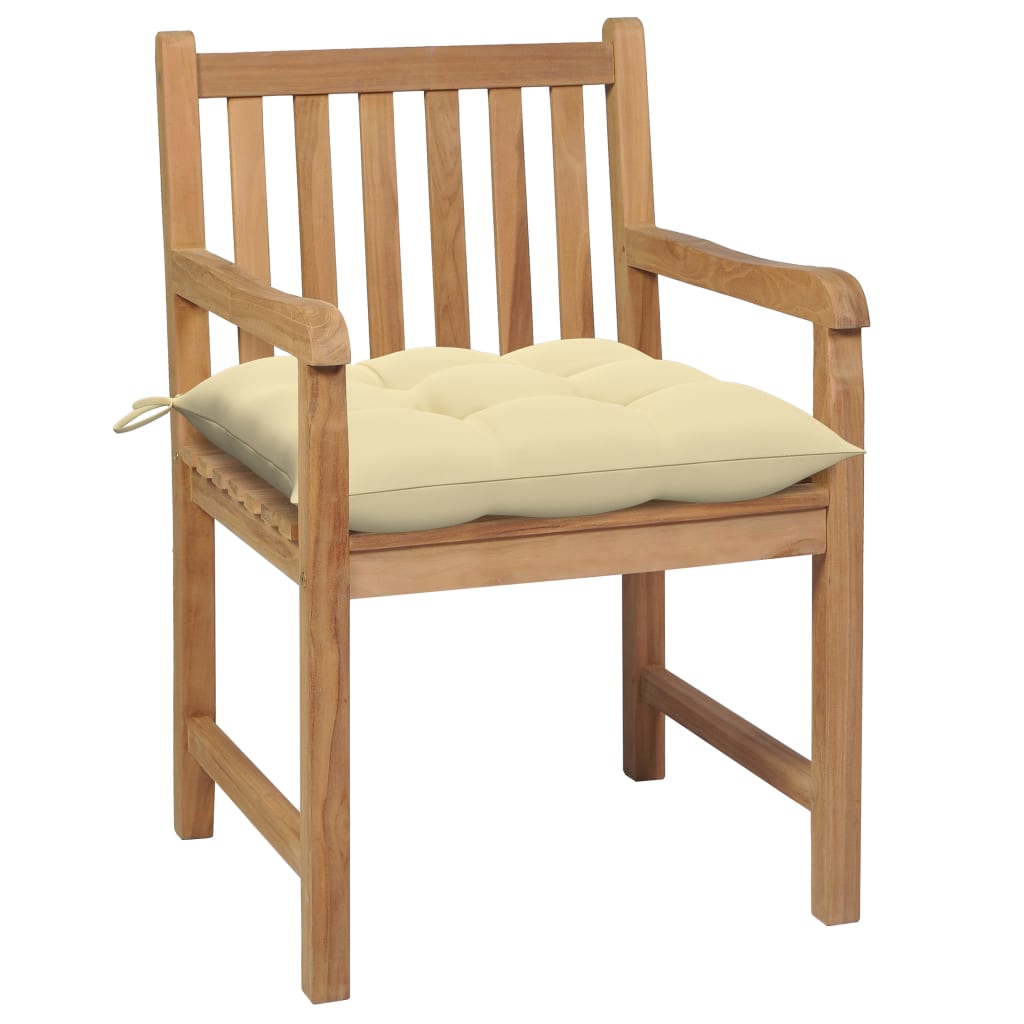 Gartenstühle 2 Stk. Mit Weißen Kissen Massivholz Teak