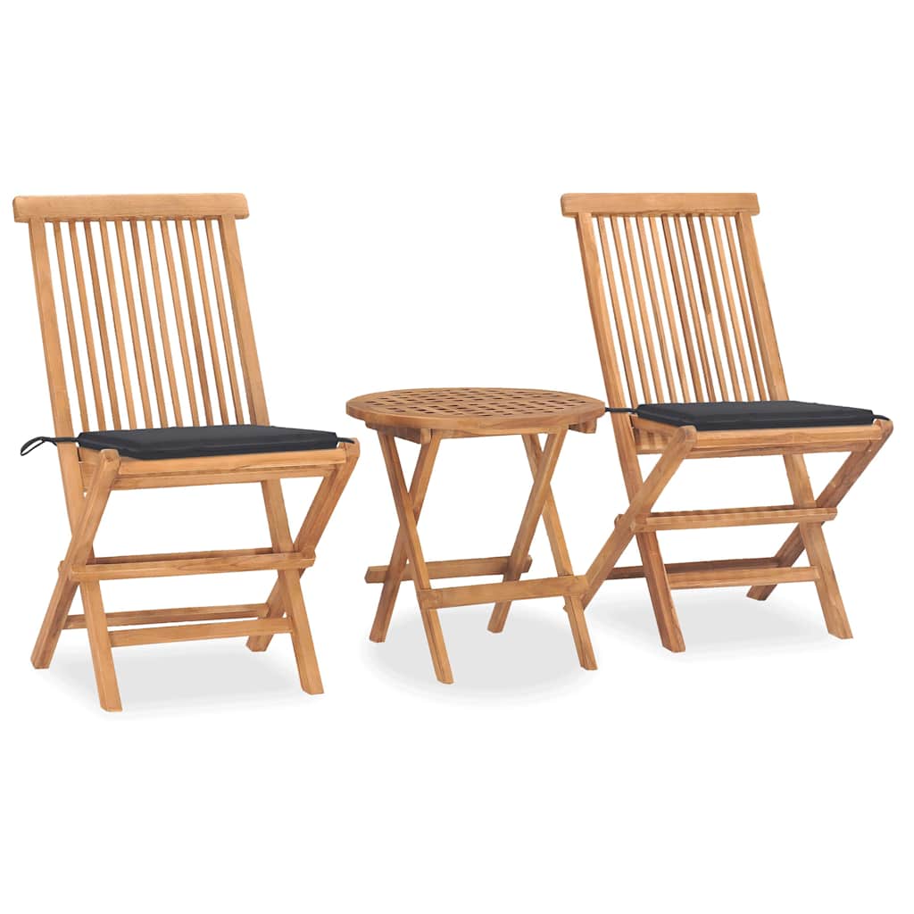 3-Tlg. Garten-Essgruppe Mit Kissen Klappbar Massivholz Teak