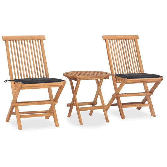 3-Tlg. Garten-Essgruppe Mit Kissen Klappbar Massivholz Teak