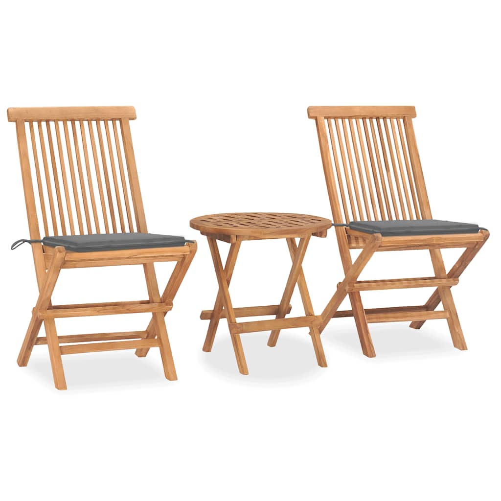 3-Tlg. Garten-Essgruppe Mit Kissen Klappbar Massivholz Teak