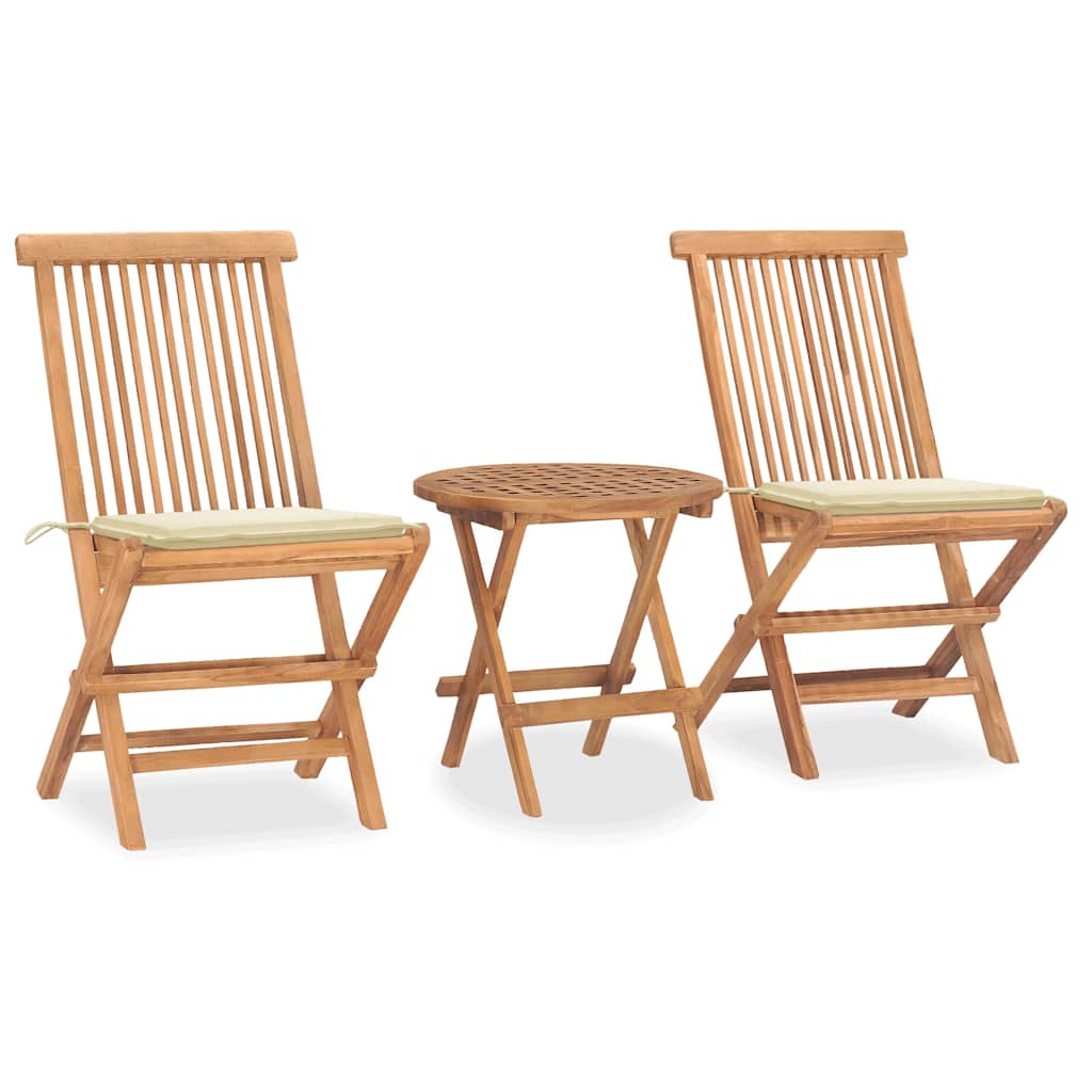 3-Tlg. Garten-Essgruppe Mit Kissen Klappbar Massivholz Teak