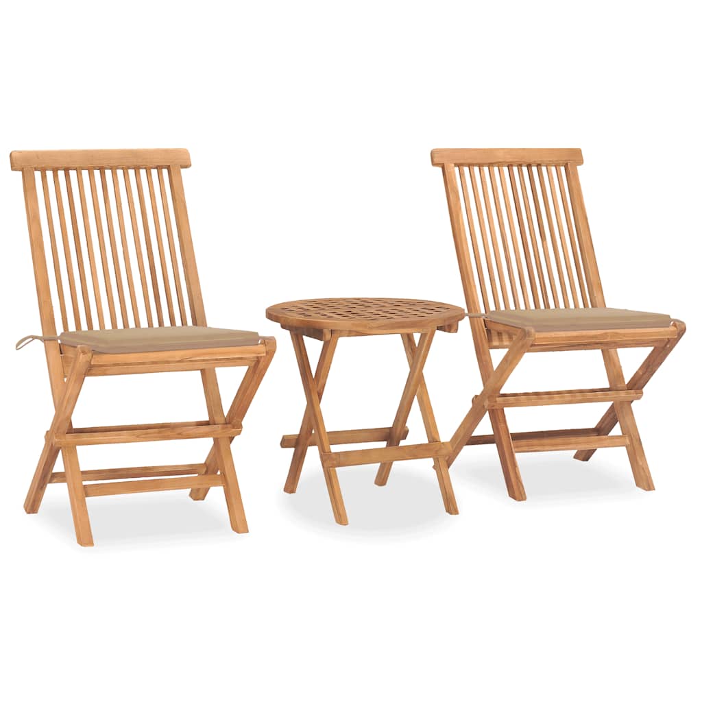 3-Tlg. Garten-Essgruppe Mit Kissen Klappbar Massivholz Teak