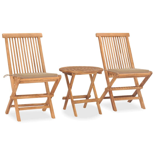 3-Tlg. Garten-Essgruppe Mit Kissen Klappbar Massivholz Teak