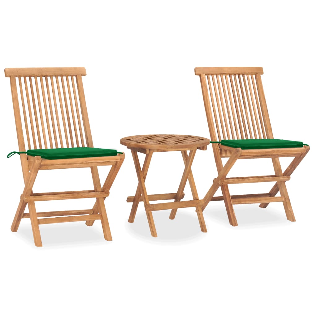 3-Tlg. Garten-Essgruppe Mit Kissen Klappbar Massivholz Teak