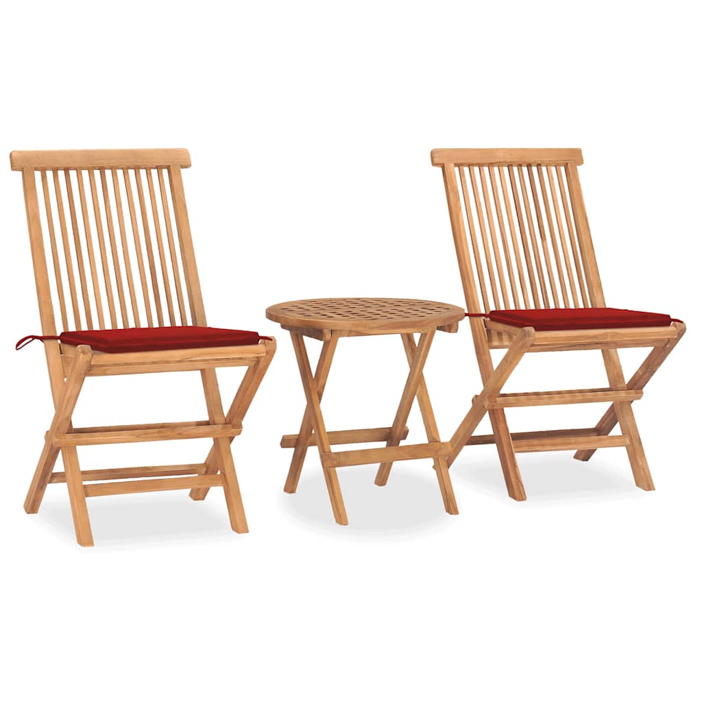 3-Tlg. Garten-Essgruppe Mit Kissen Klappbar Massivholz Teak