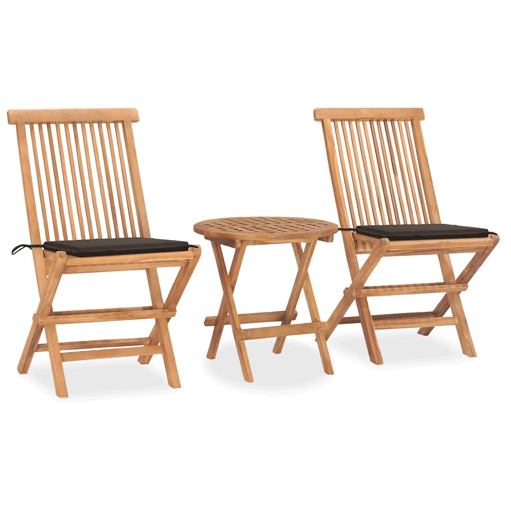 3-Tlg. Garten-Essgruppe Mit Kissen Klappbar Massivholz Teak