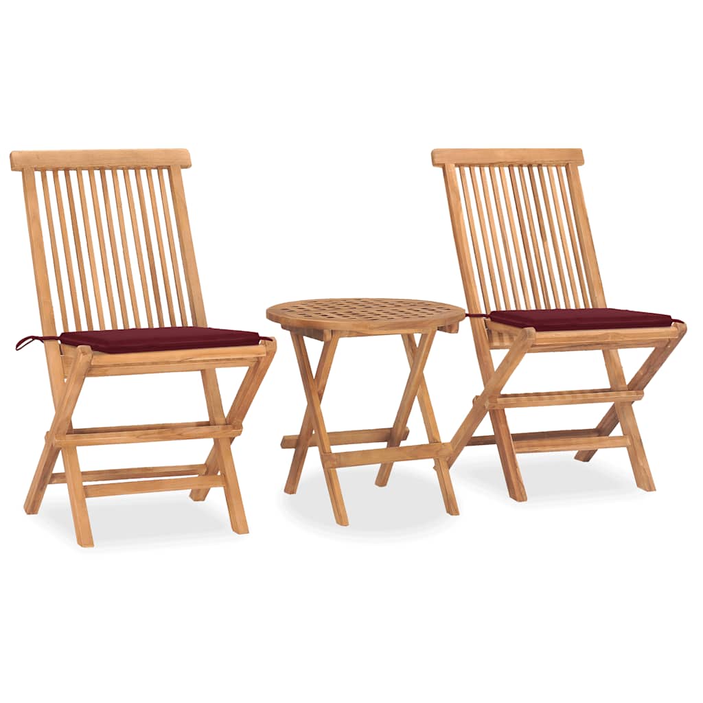 3-Tlg. Garten-Essgruppe Mit Kissen Klappbar Massivholz Teak