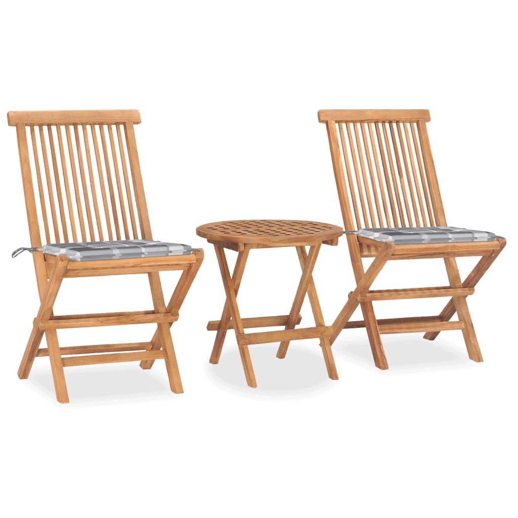3-Tlg. Garten-Essgruppe Mit Kissen Klappbar Massivholz Teak