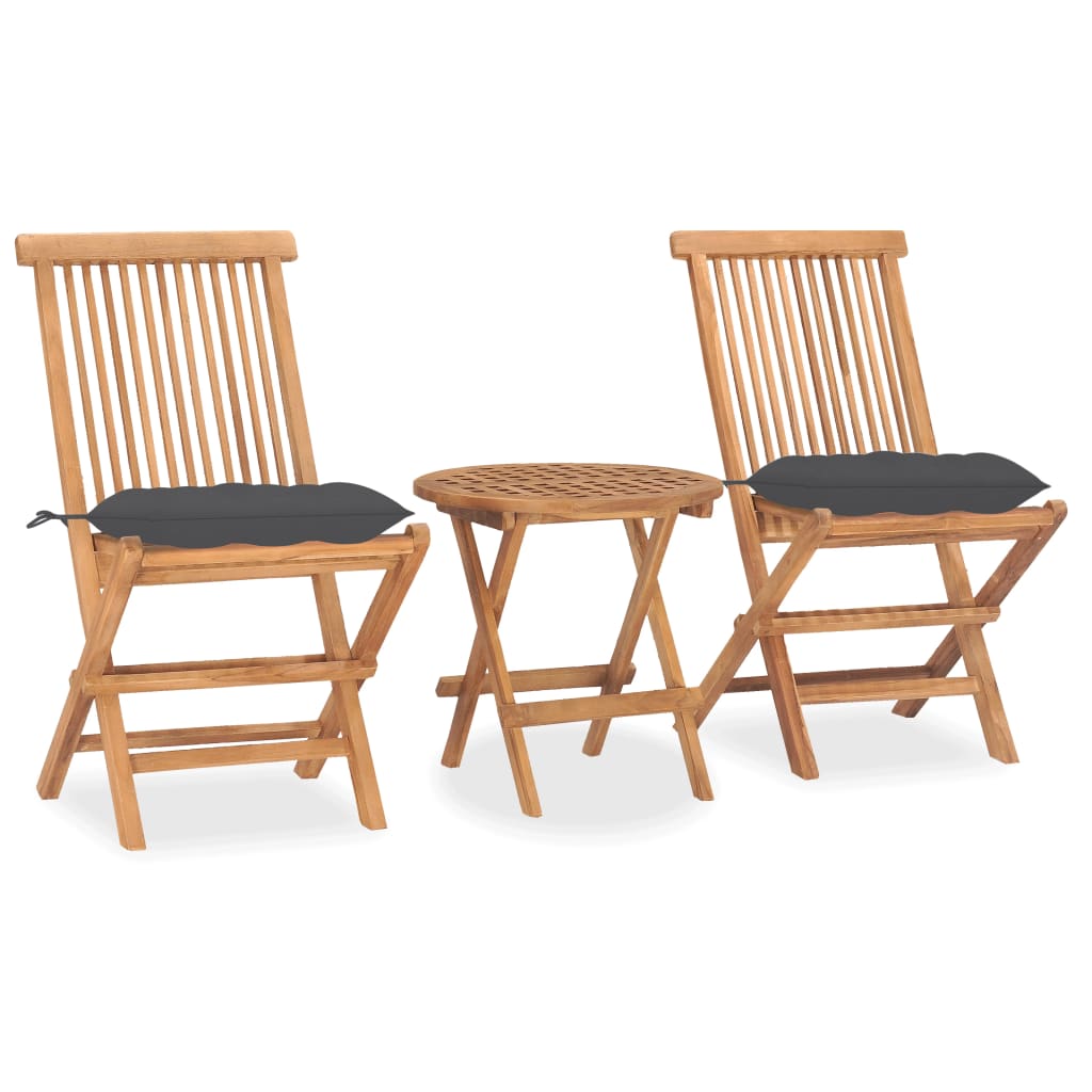 3-Tlg. Garten-Essgruppe Mit Kissen Klappbar Massivholz Teak