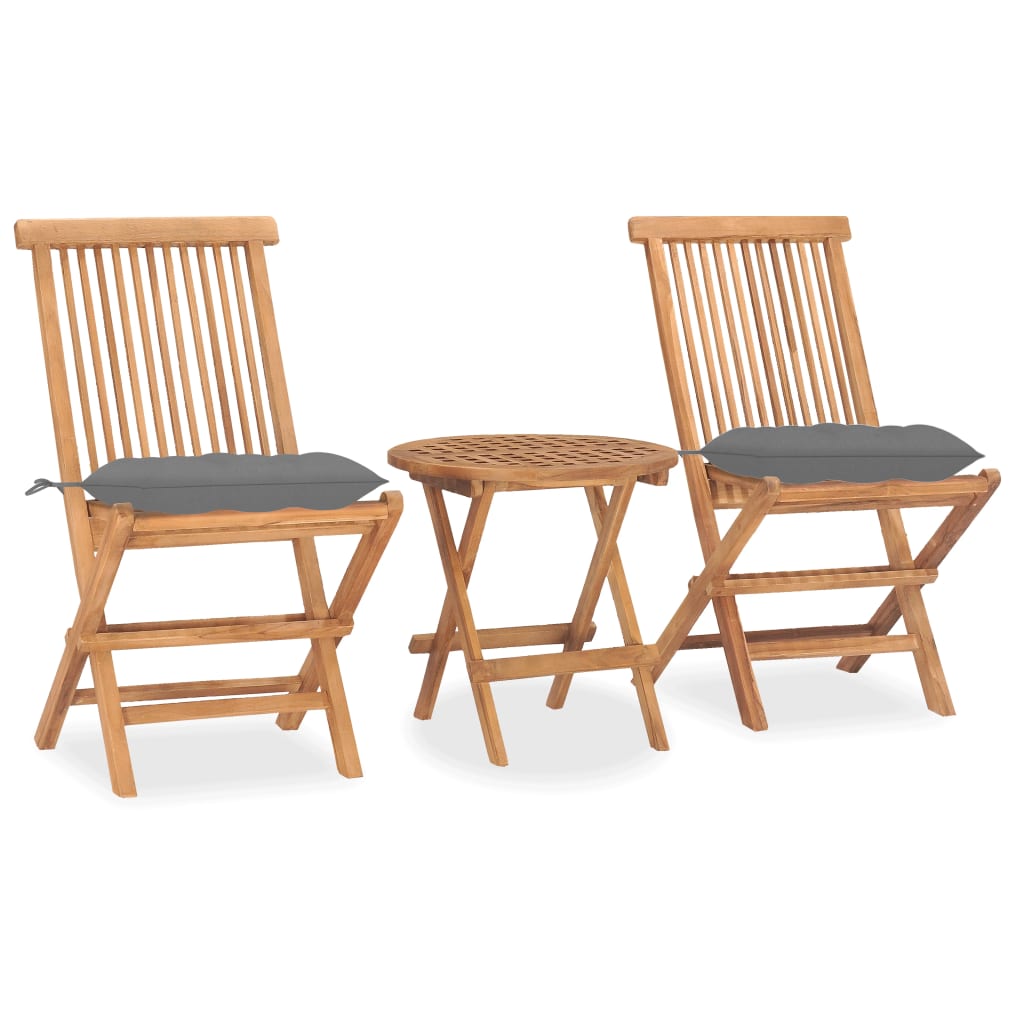 3-Tlg. Garten-Essgruppe Mit Kissen Klappbar Massivholz Teak