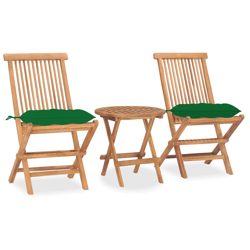 3-Tlg. Garten-Essgruppe Mit Kissen Klappbar Massivholz Teak