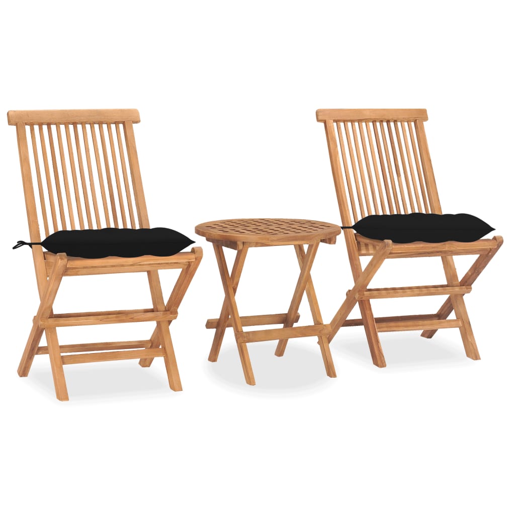 3-Tlg. Garten-Essgruppe Mit Kissen Klappbar Massivholz Teak
