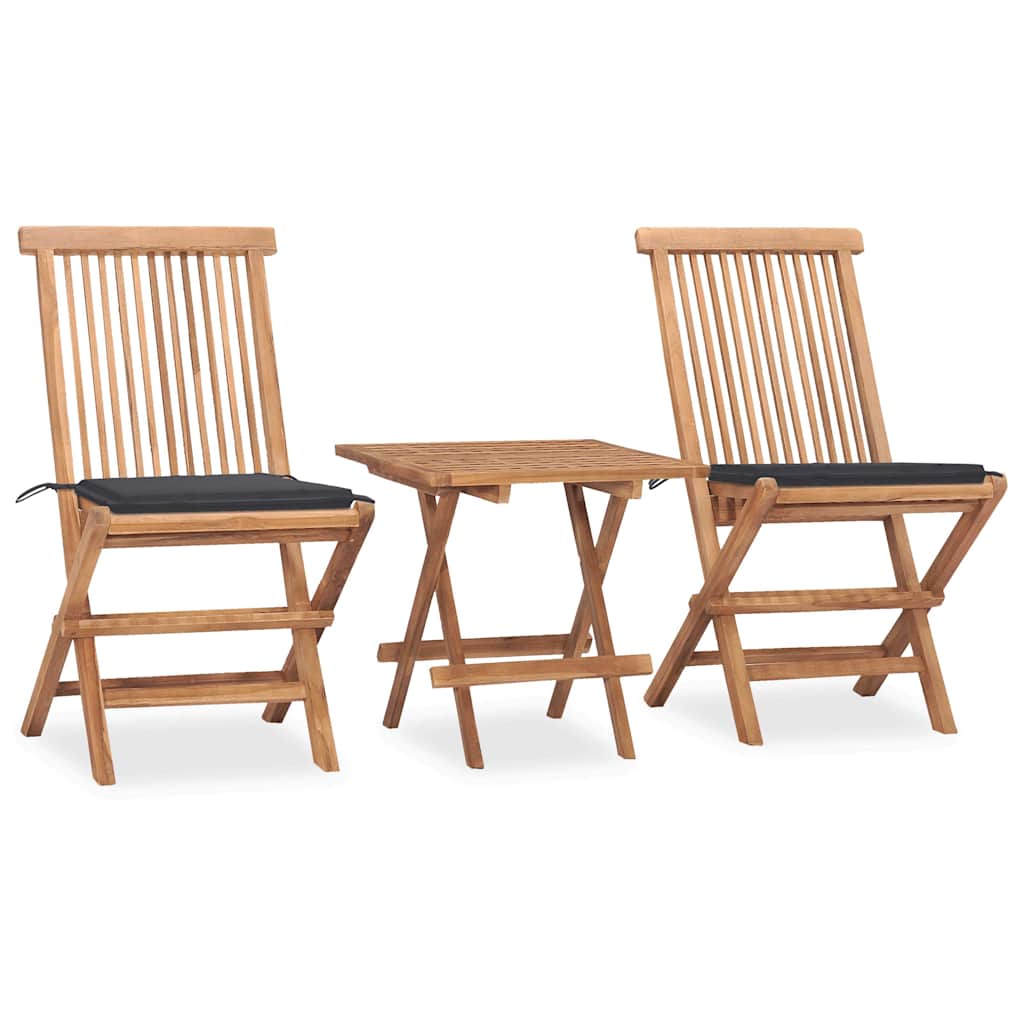 3-Tlg. Garten-Essgruppe Mit Kissen Klappbar Massivholz Teak