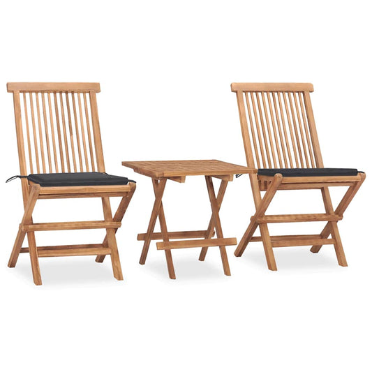 3-Tlg. Garten-Essgruppe Mit Kissen Klappbar Massivholz Teak