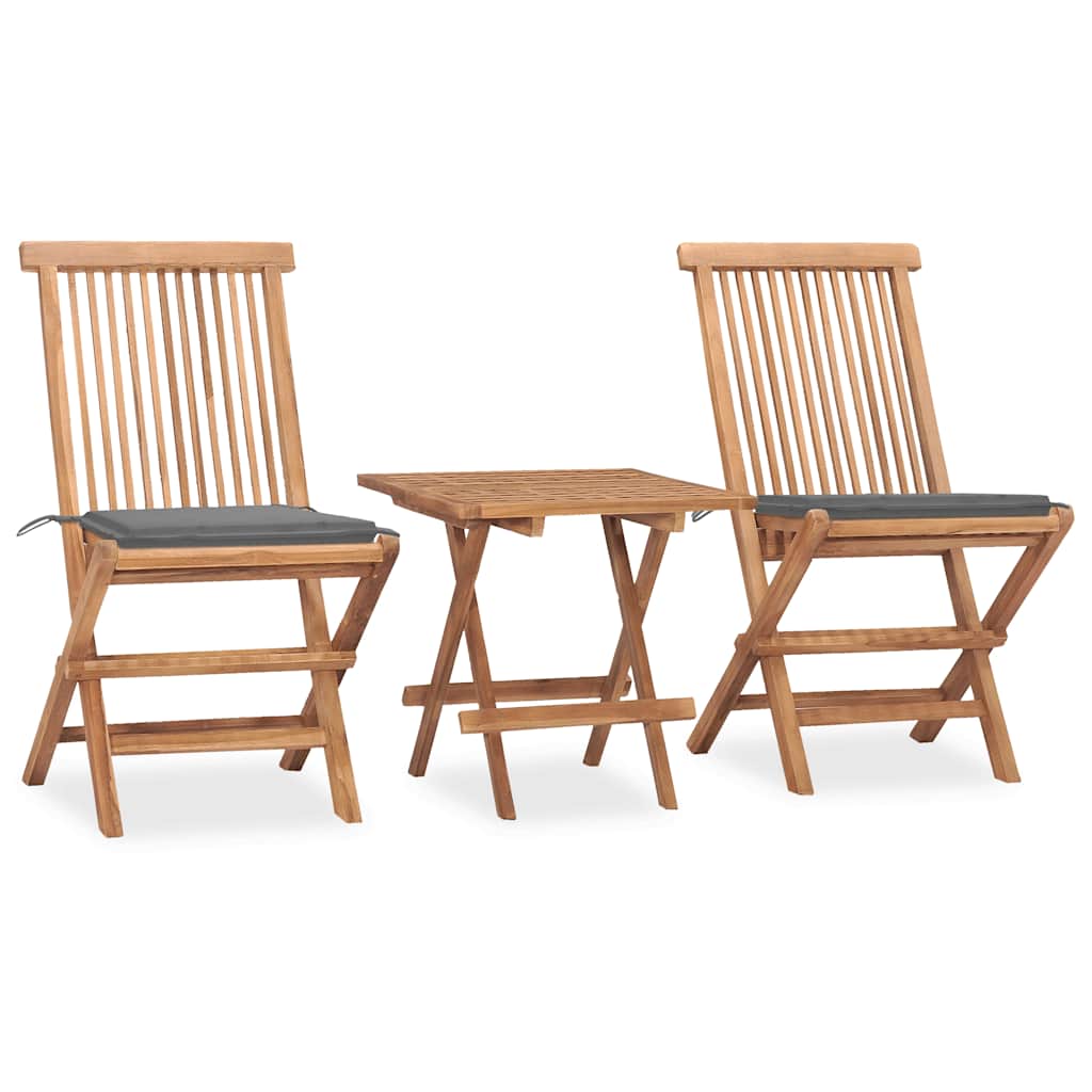 3-Tlg. Garten-Essgruppe Mit Kissen Klappbar Massivholz Teak