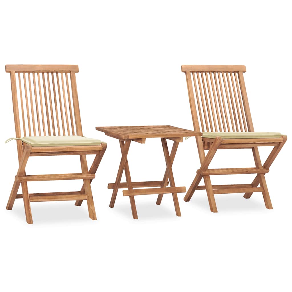 3-Tlg. Garten-Essgruppe Mit Kissen Klappbar Massivholz Teak