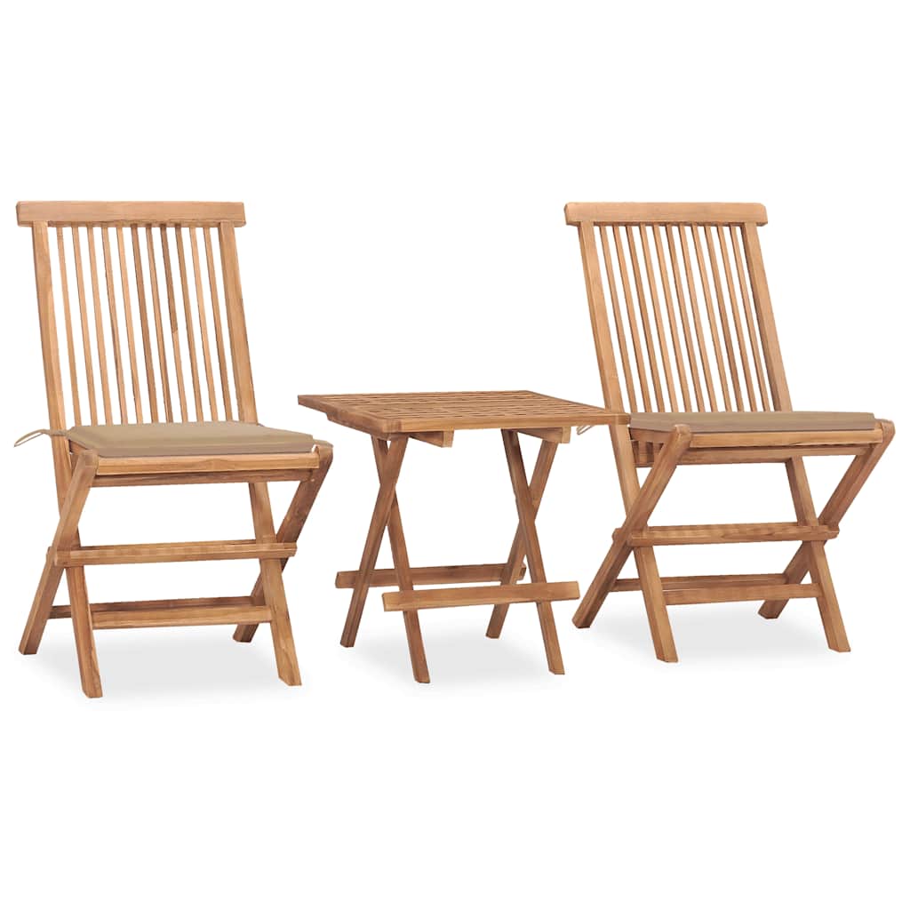 3-Tlg. Garten-Essgruppe Mit Kissen Klappbar Massivholz Teak