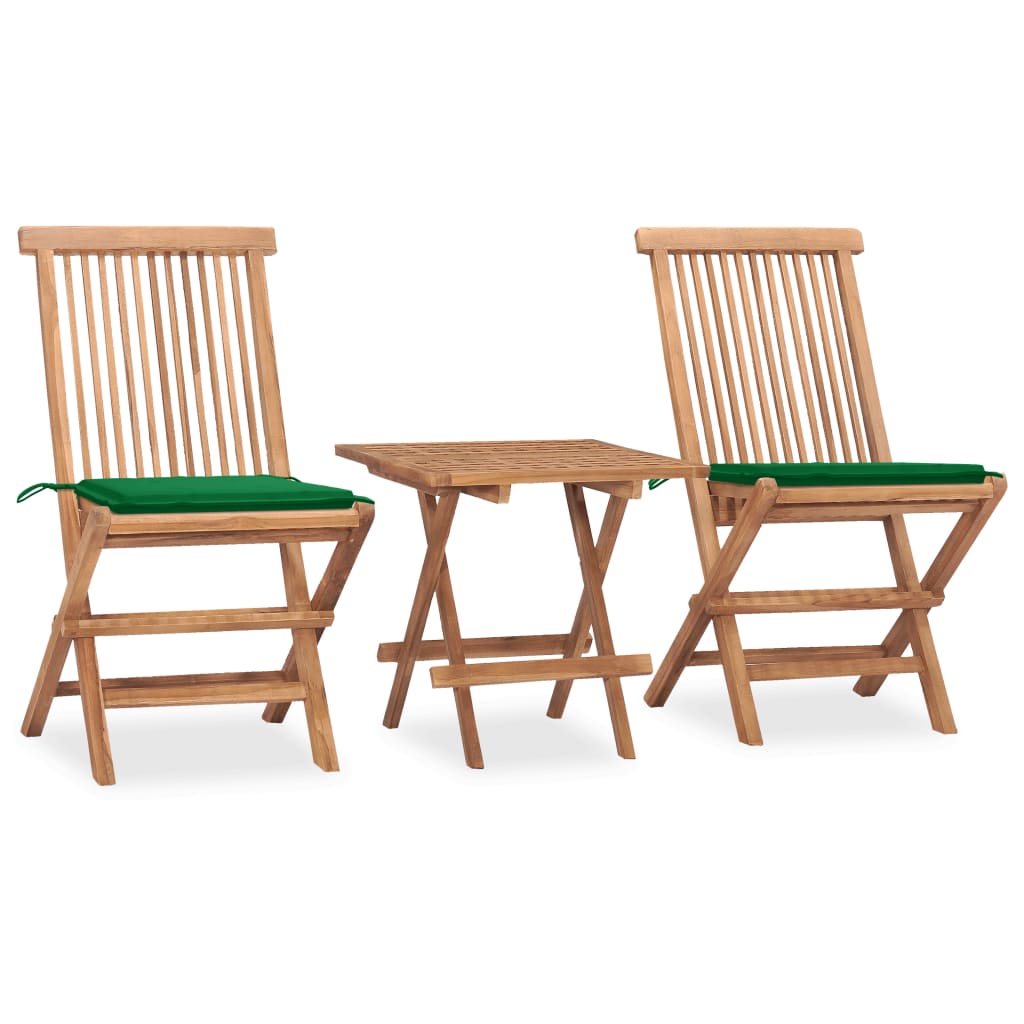 3-Tlg. Garten-Essgruppe Mit Kissen Klappbar Massivholz Teak