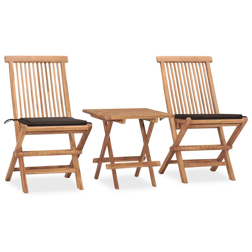 3-Tlg. Garten-Essgruppe Mit Kissen Klappbar Massivholz Teak
