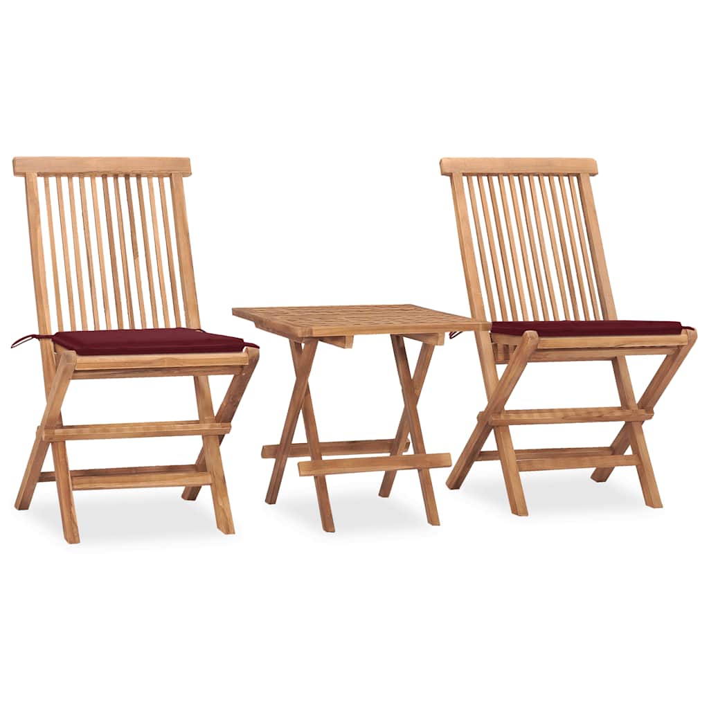 3-Tlg. Garten-Essgruppe Mit Kissen Klappbar Massivholz Teak