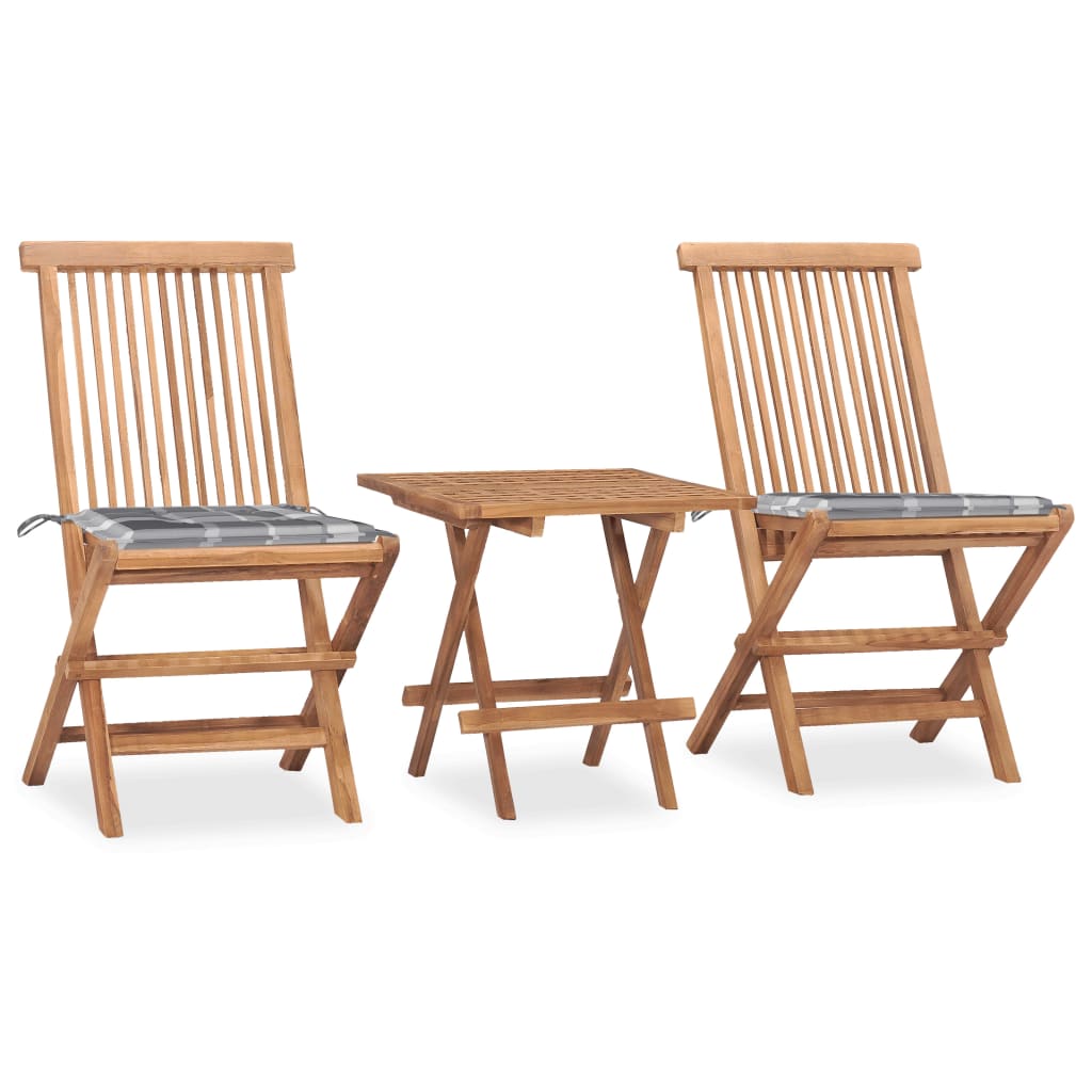 3-Tlg. Garten-Essgruppe Mit Kissen Klappbar Massivholz Teak