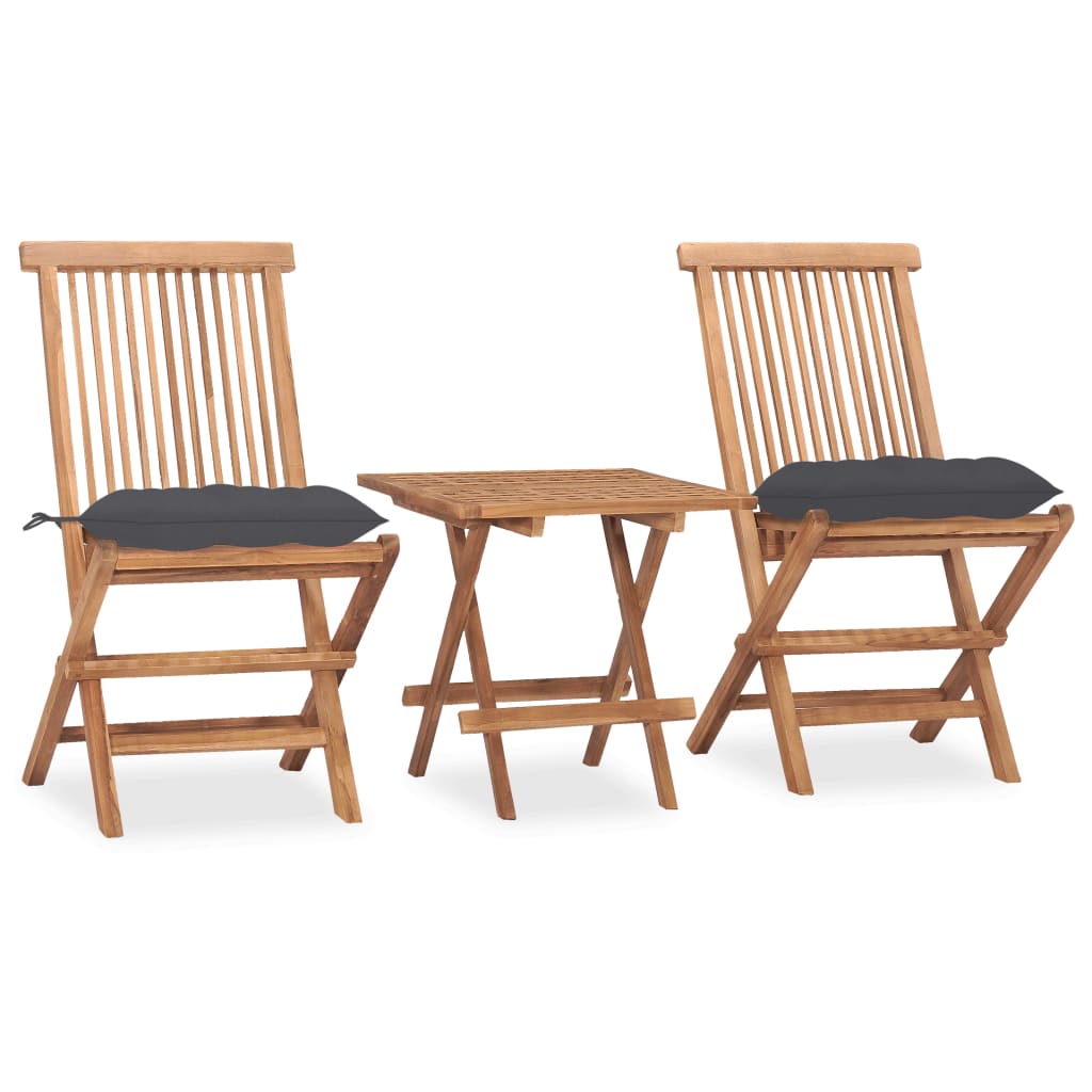 3-Tlg. Garten-Essgruppe Mit Kissen Klappbar Massivholz Teak