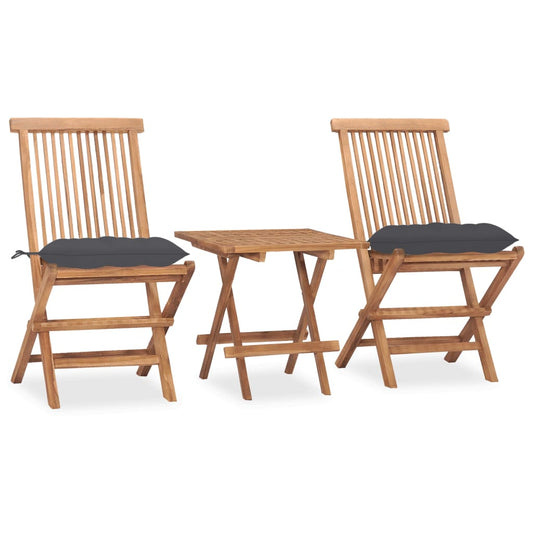3-Tlg. Garten-Essgruppe Mit Kissen Klappbar Massivholz Teak