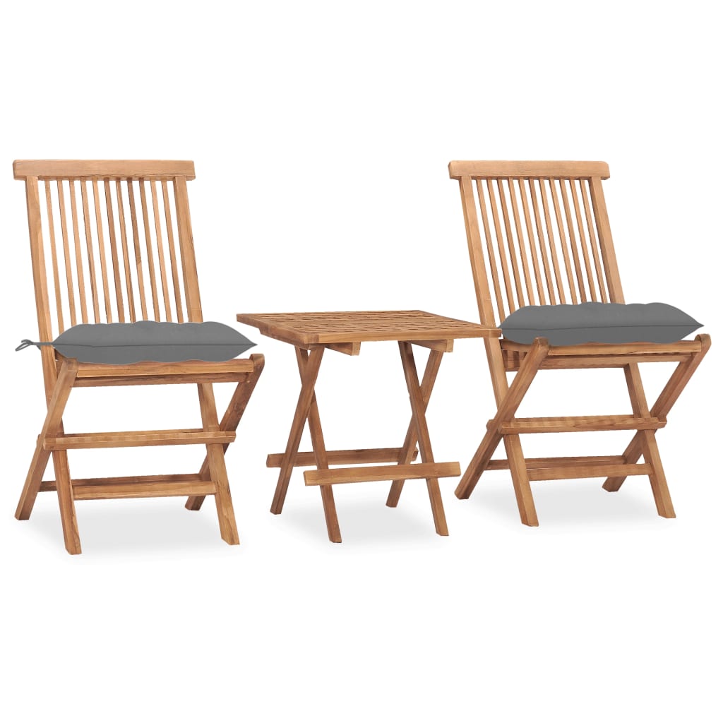 3-Tlg. Garten-Essgruppe Mit Kissen Klappbar Massivholz Teak