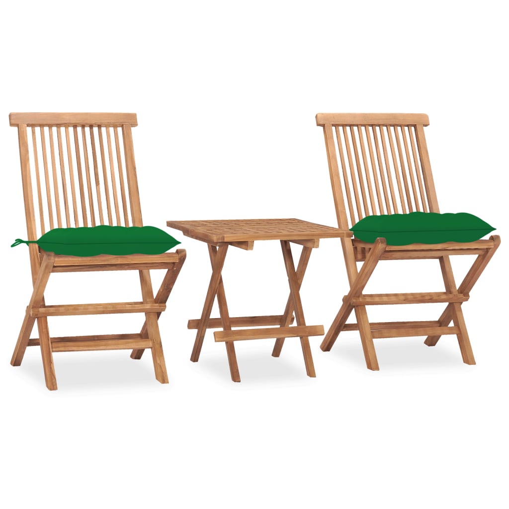 3-Tlg. Garten-Essgruppe Mit Kissen Klappbar Massivholz Teak