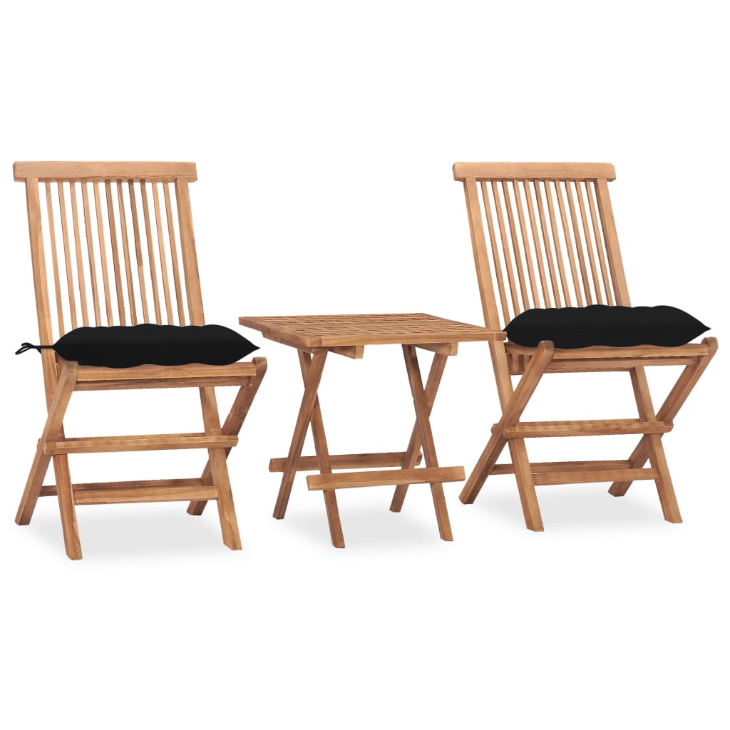 3-Tlg. Garten-Essgruppe Mit Kissen Klappbar Massivholz Teak