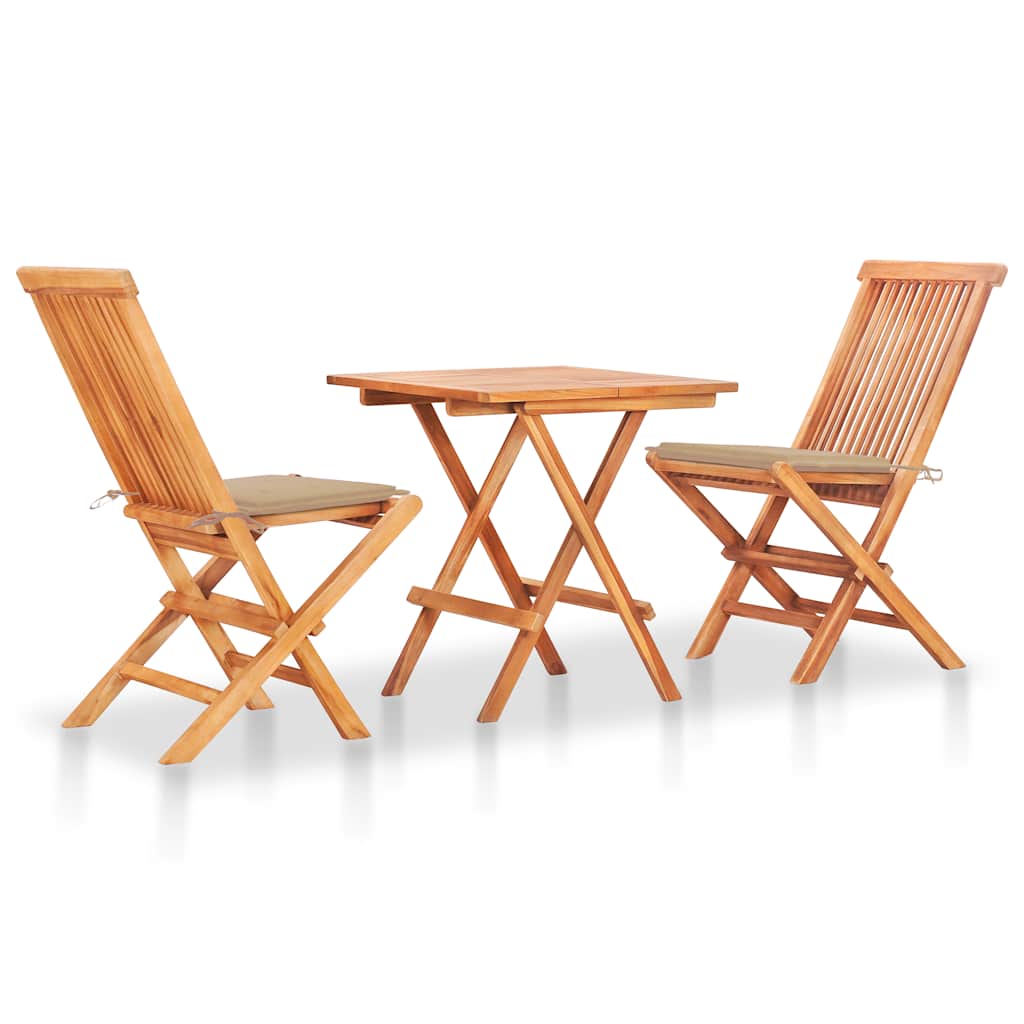 3-Tlg. Bistroset Mit Kissen Massivholz Teak