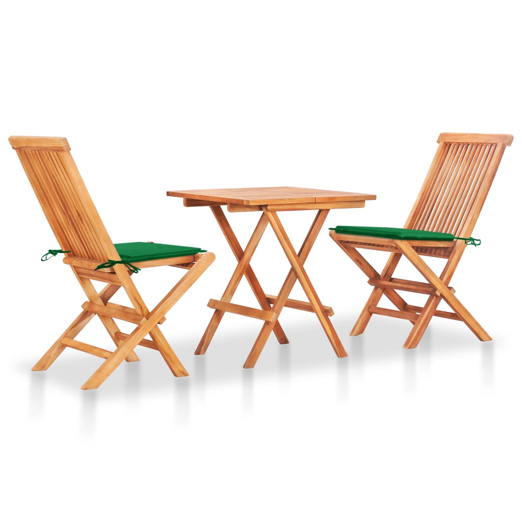 3-Tlg. Bistroset Mit Kissen Massivholz Teak