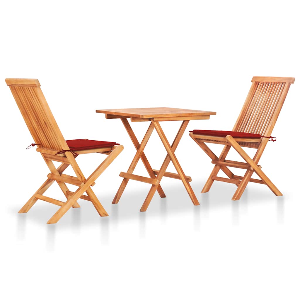 3-Tlg. Bistroset Mit Kissen Massivholz Teak
