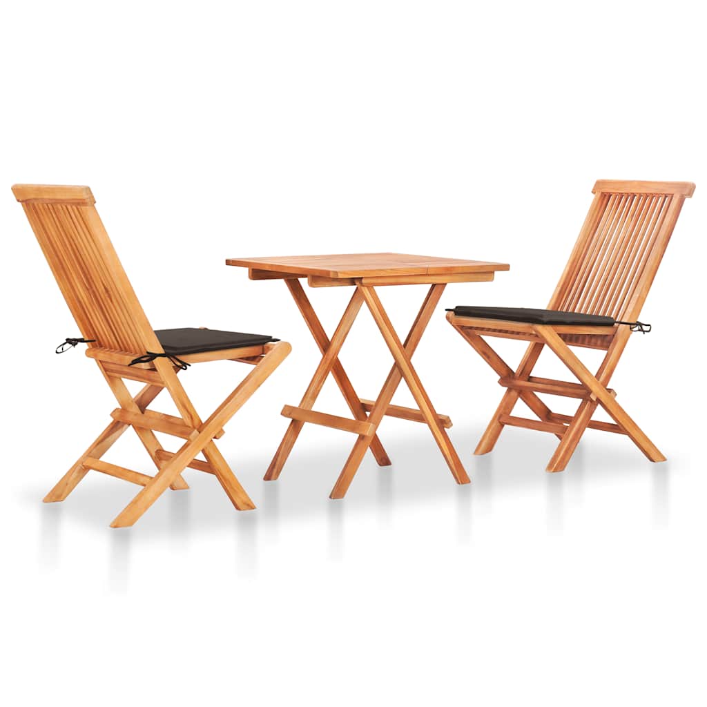 3-Tlg. Bistroset Mit Kissen Massivholz Teak