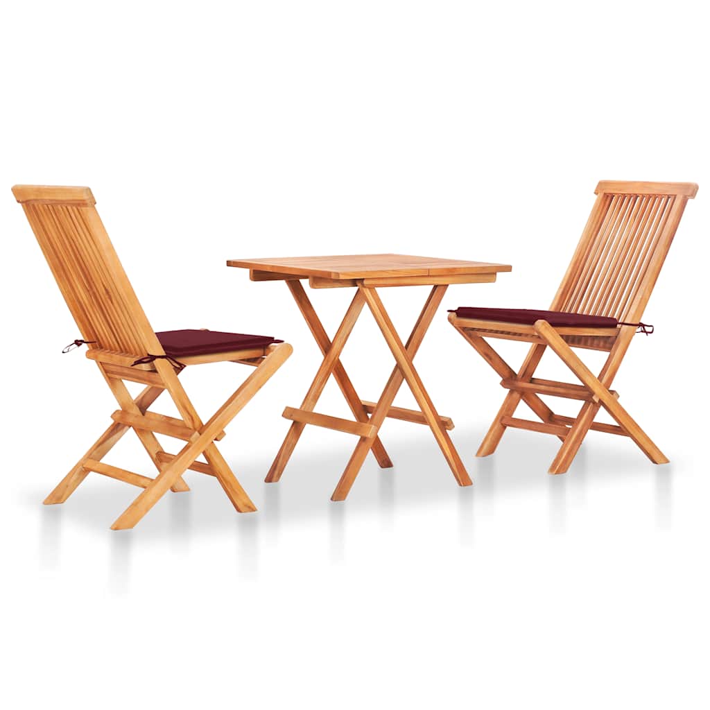 3-Tlg. Bistroset Mit Kissen Massivholz Teak