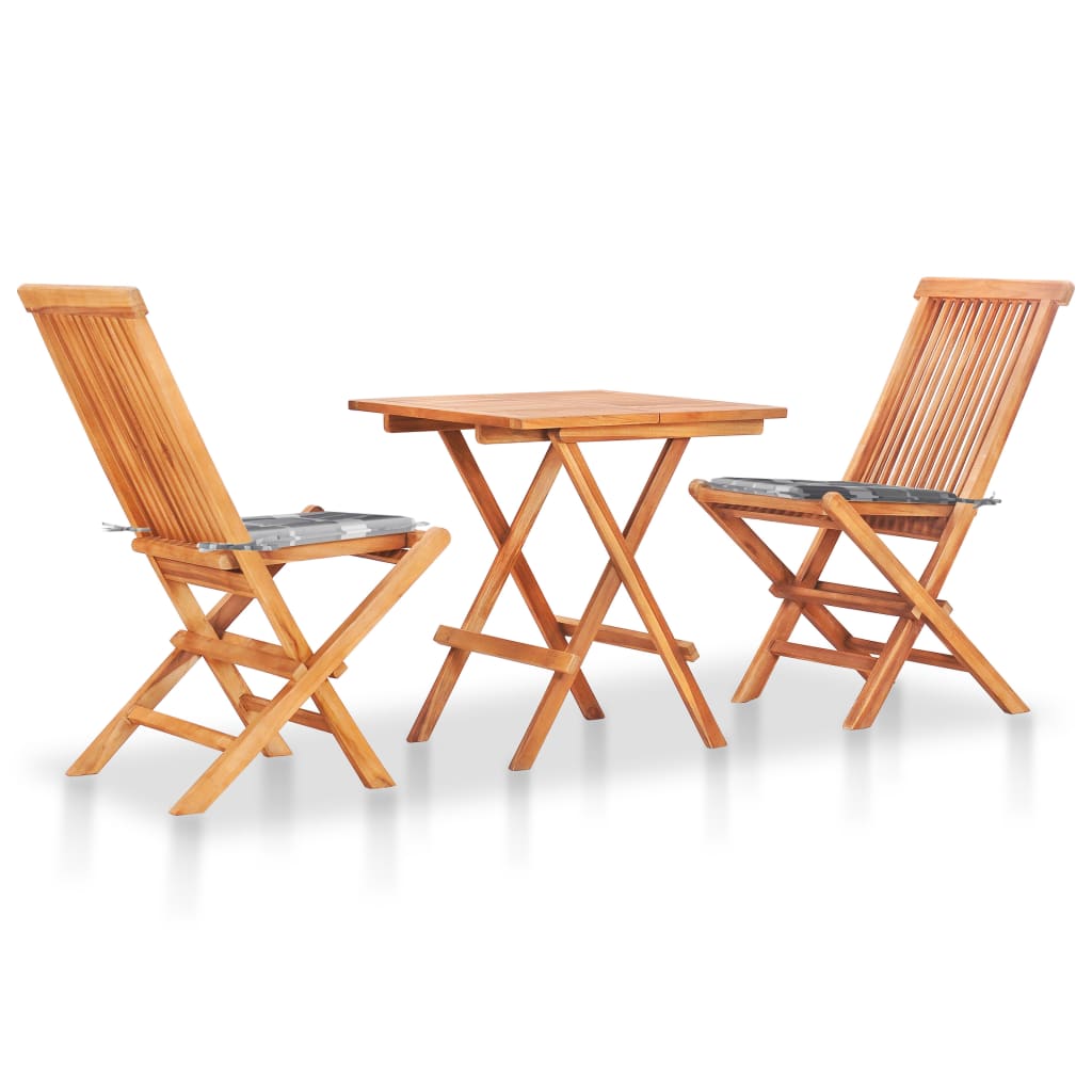 3-Tlg. Bistroset Mit Kissen Massivholz Teak