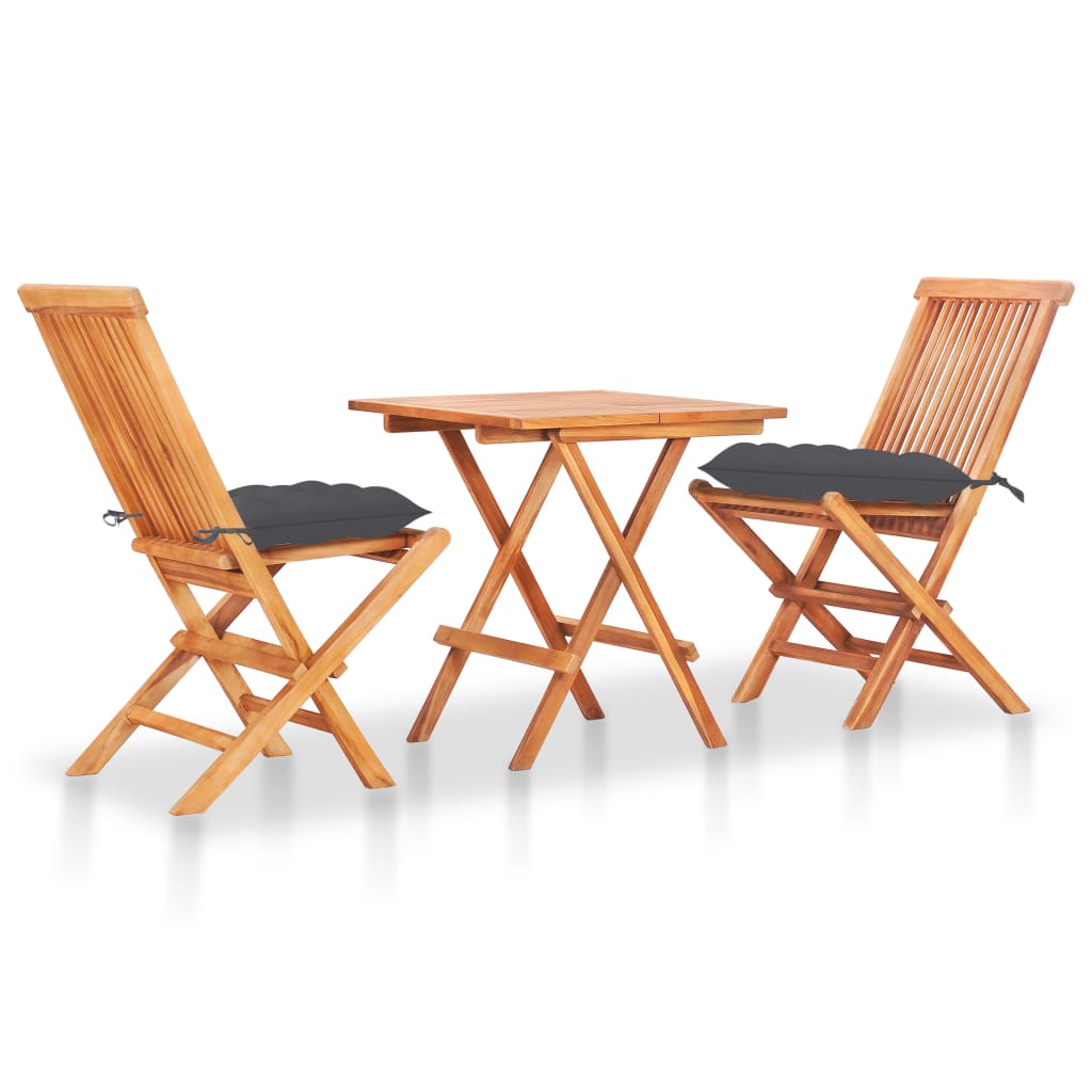 3-Tlg. Bistro-Set Mit Kissen Massivholz Teak
