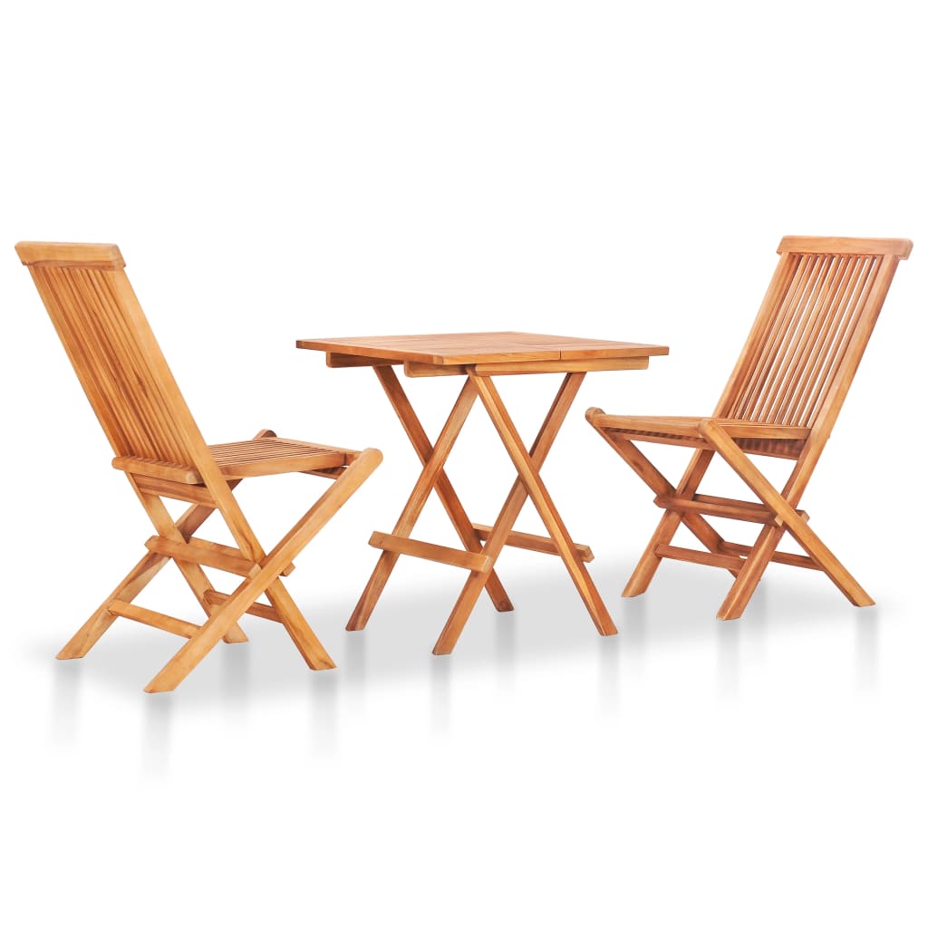 3-Tlg. Bistro-Set Mit Kissen Massivholz Teak