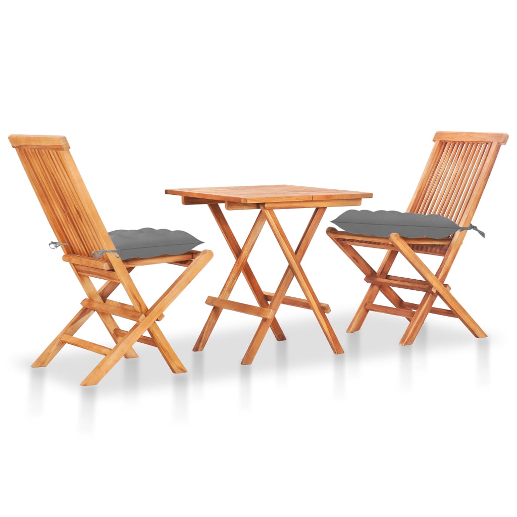 3-Tlg. Bistro-Set Mit Kissen Massivholz Teak