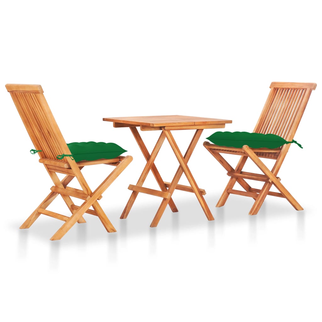 3-Tlg. Bistro-Set Mit Kissen Massivholz Teak