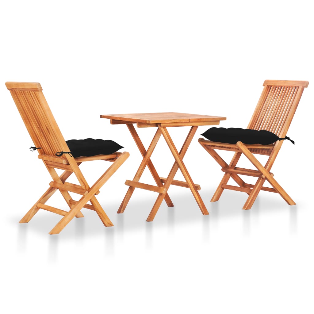 3-Tlg. Bistro-Set Mit Kissen Massivholz Teak