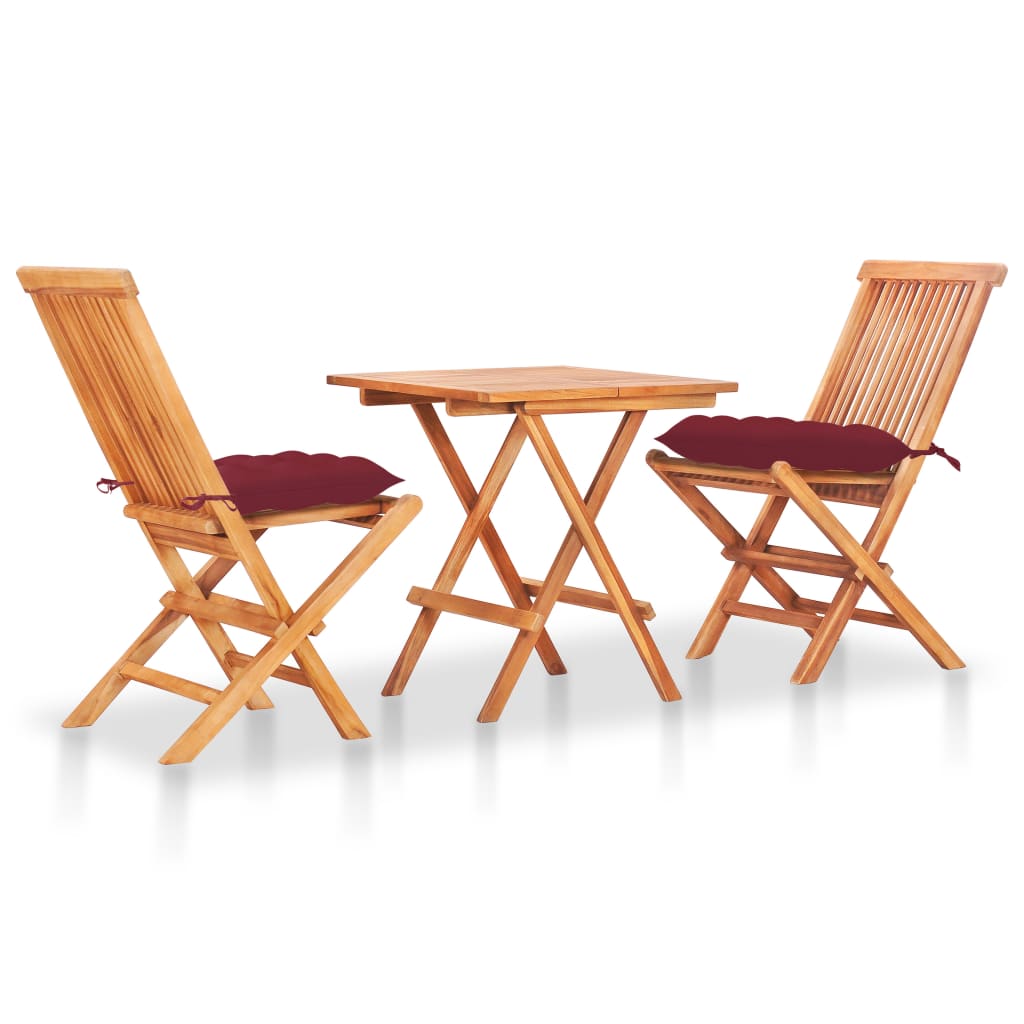 3-Tlg. Bistro-Set Mit Kissen Massivholz Teak