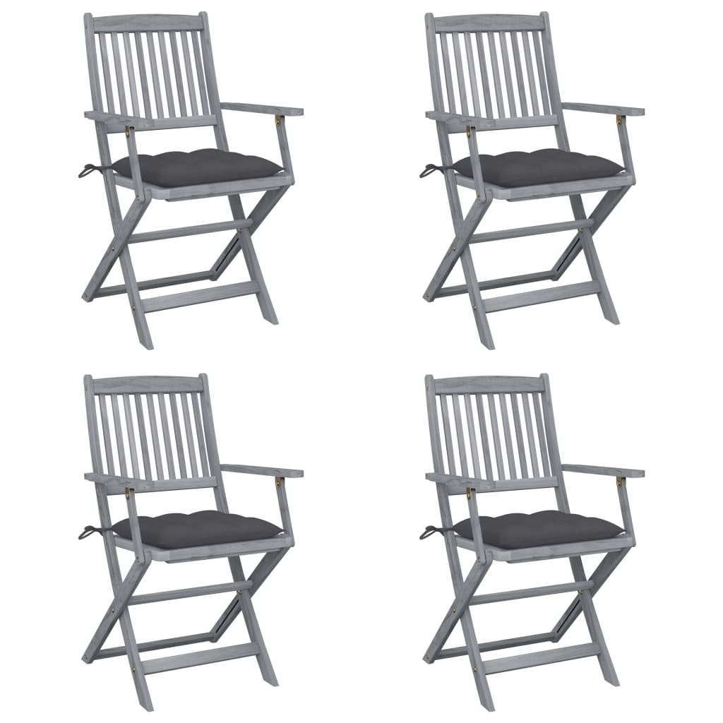 Klappbare Gartenstühle 4 Stk. Mit Kissen Massivholz Akazie