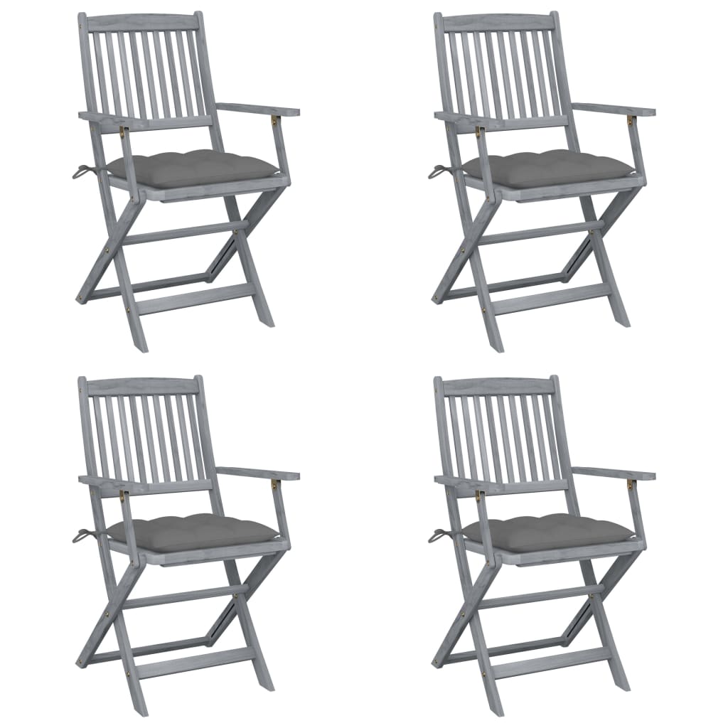 Klappbare Gartenstühle 4 Stk. Mit Kissen Massivholz Akazie