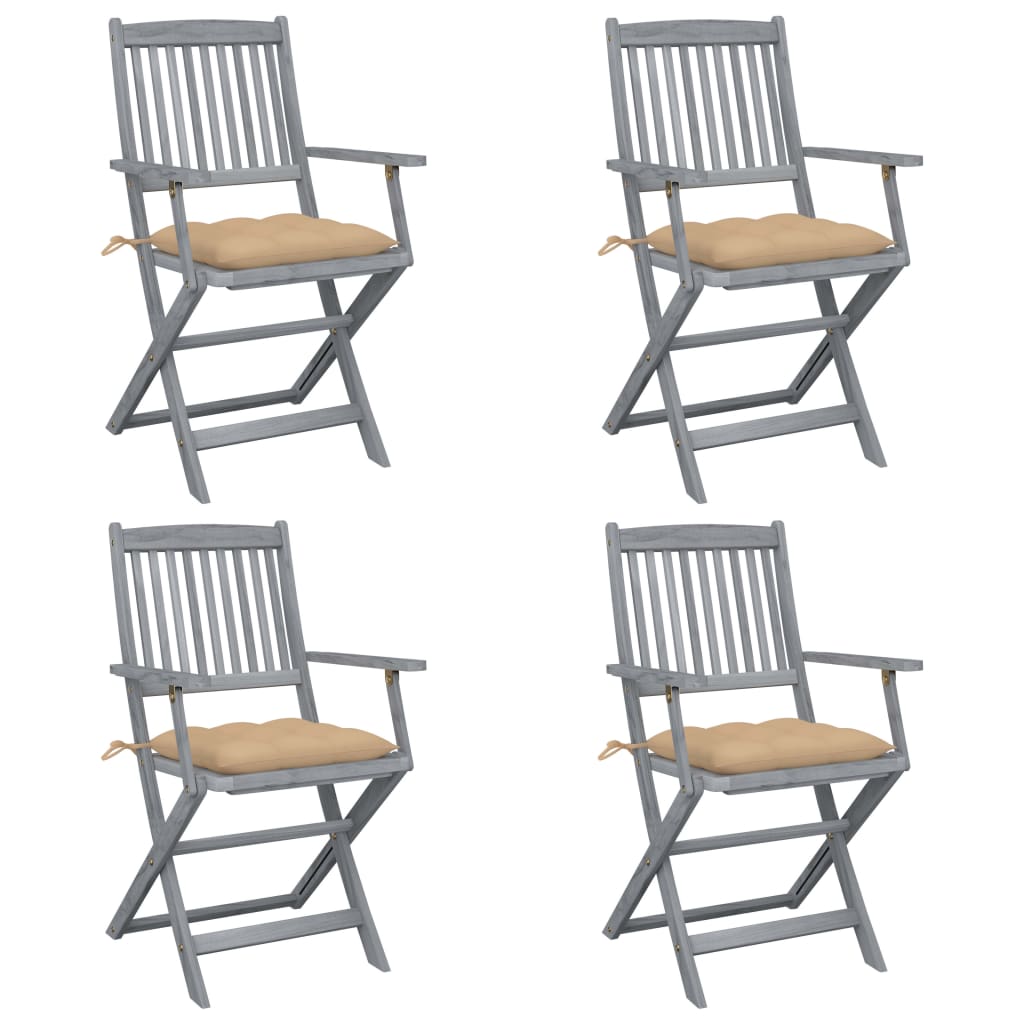 Klappbare Gartenstühle 4 Stk. Mit Kissen Massivholz Akazie